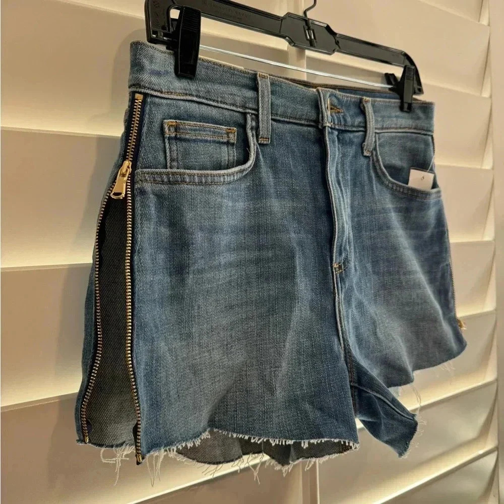 L’AGENCE NWT High Rise Side Zip Ryland Denim Shorts Cut Off Sydney 27 Stretch - Picture 5 of 8